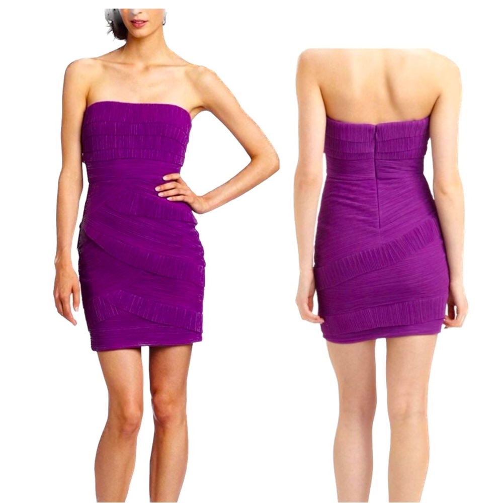 BCBG dark orchid tulle strapless tiered dress